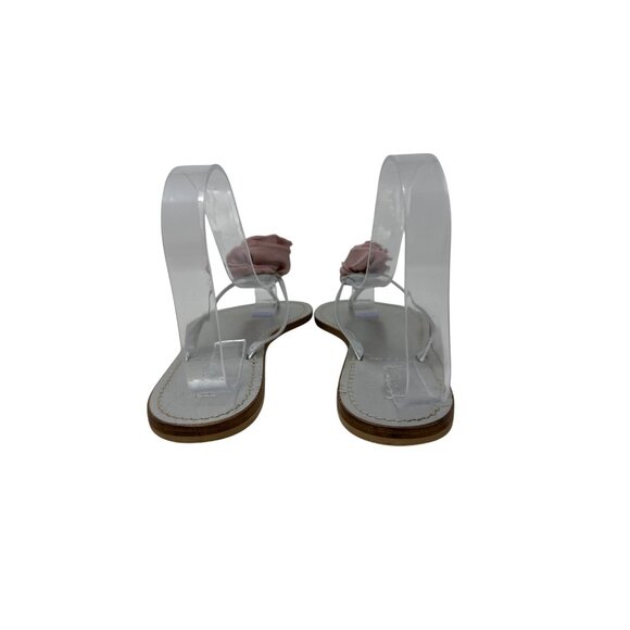 J. Crew Silver Strappy Flat Sandals With Pink Fabric Rose Womens Size 8 - Picture 2 of 12